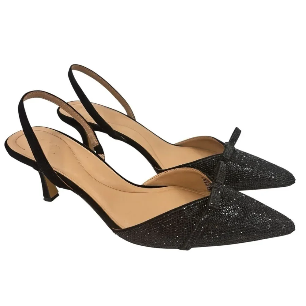 INC International Concepts Gelsey Kitten Heel Slingback Pointed Toe Bow Sz10